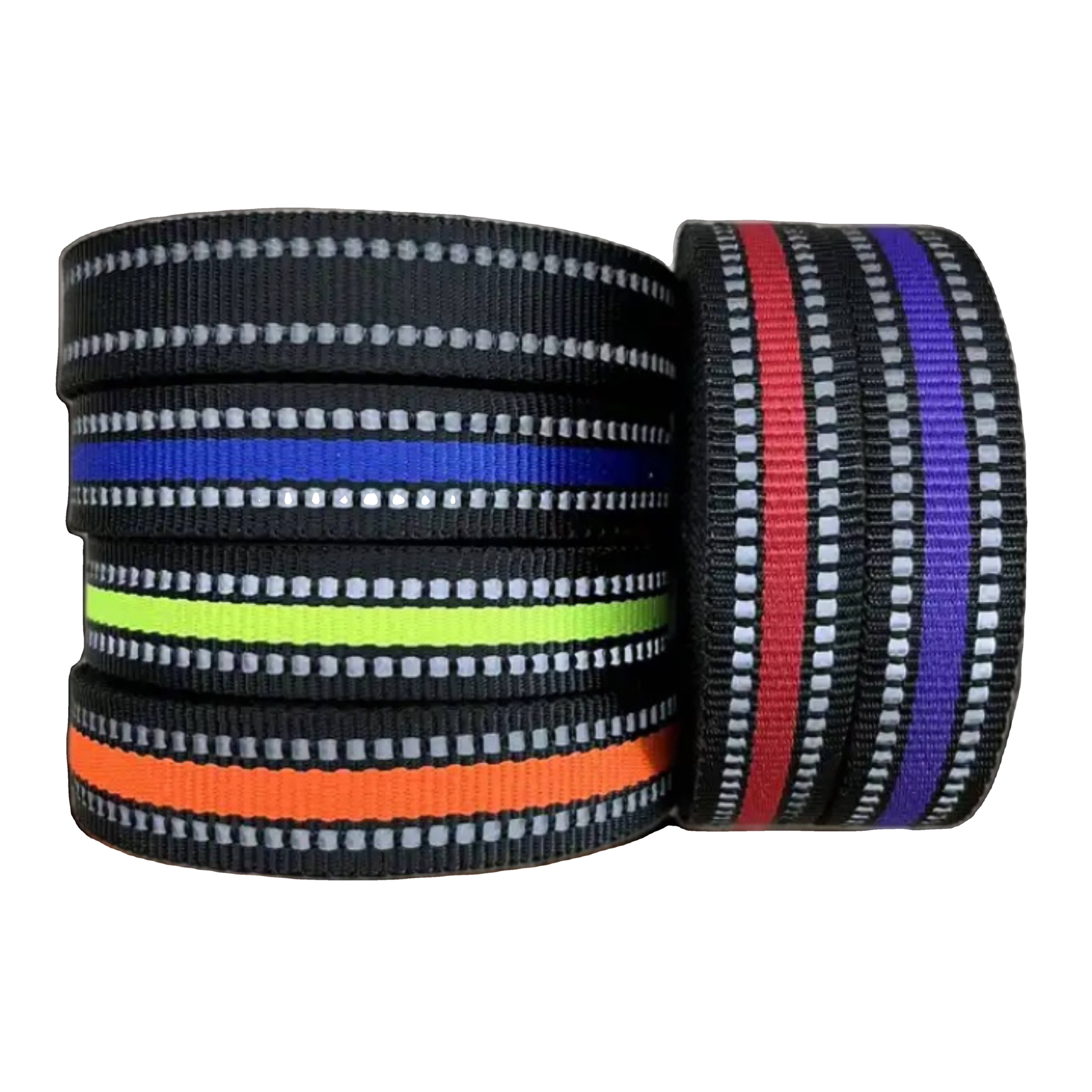 wholesale 1 inch nylon Reflective Webbing For Dog Leash Reflective Polyester Nylon jacquard Webbing