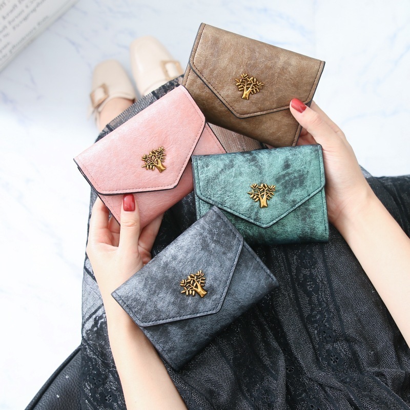 tree ladies clutch pu leather purse wallet  mini folding rfid wallet