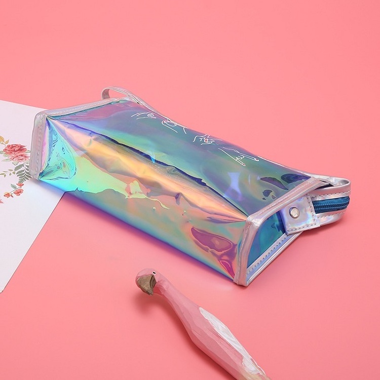 rainbow fashion zipper pvc custom makeup bags cosmetic vinyl laser clear waterproof holographic bag