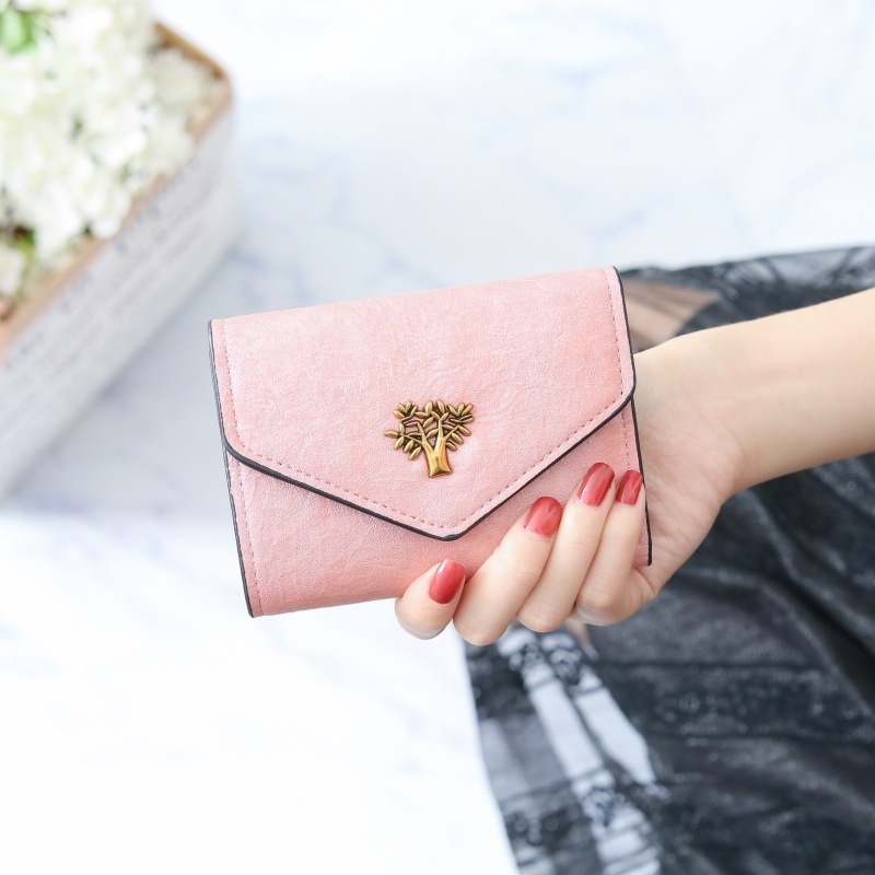 tree ladies clutch pu leather purse wallet  mini folding rfid wallet