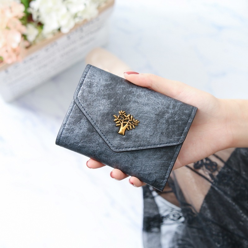 tree ladies clutch pu leather purse wallet  mini folding rfid wallet