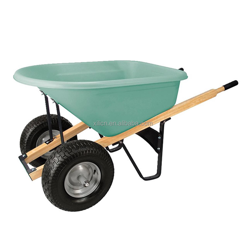 Heavy Duty 130L Dual Wheel Large Poly Tray GARDEN Wheelbarrow WB9600