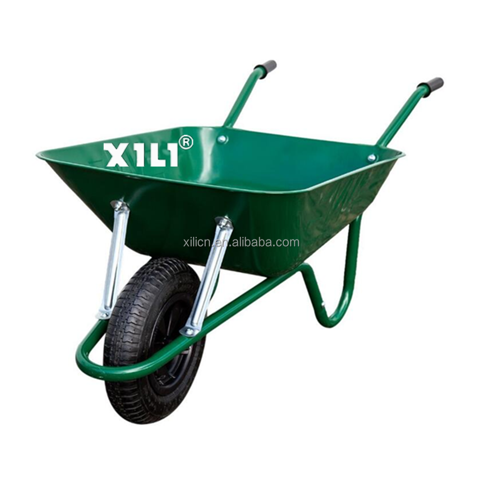 Outdoor Wheel Barrow Steel Tray and Rubber Hand Grips, Durable Metal Construction