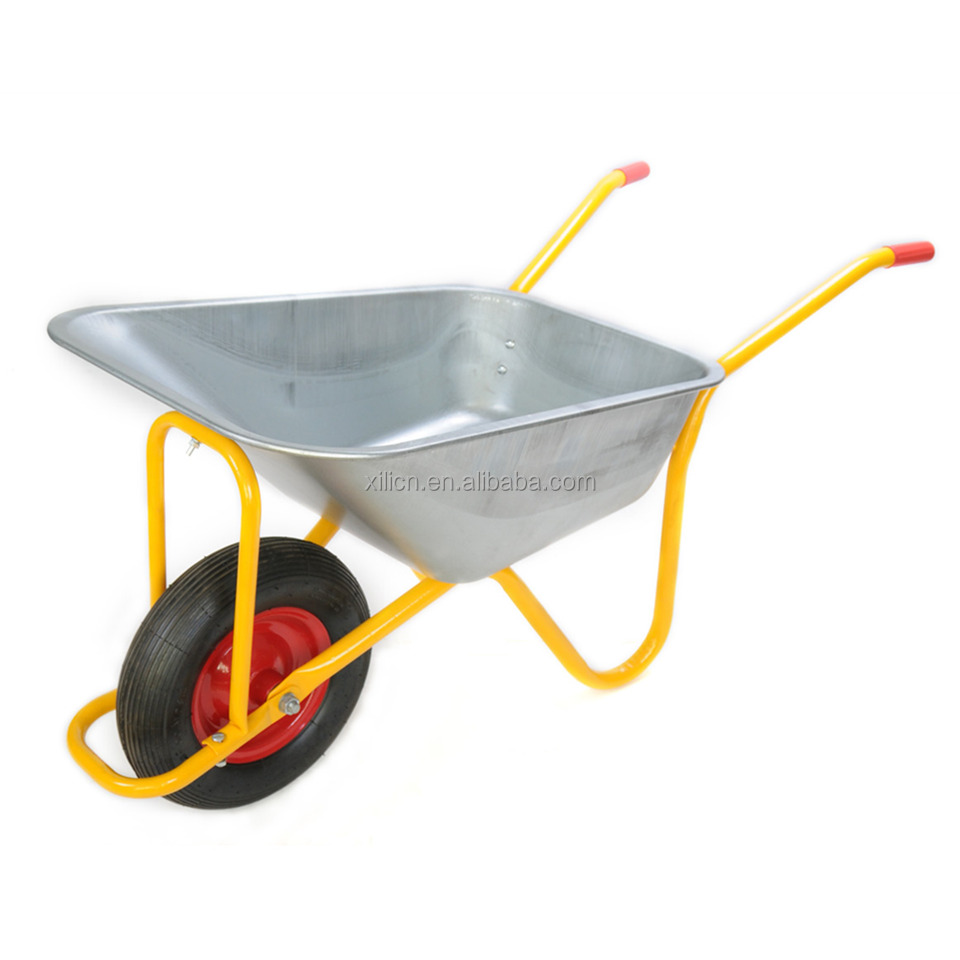 Outdoor Wheel Barrow Steel Tray and Rubber Hand Grips, Durable Metal Construction