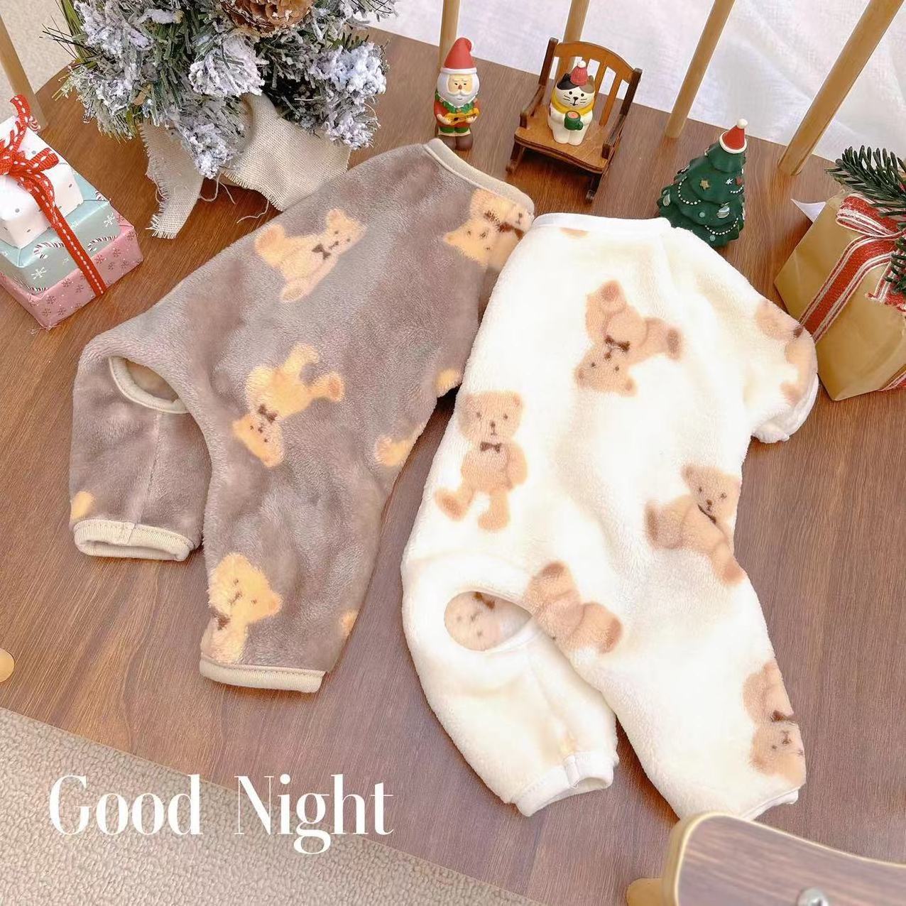 Pet Plush Jumpsuit Autumn Winter Medium Small Dog Clothes Warm Velvet Sweet Pajamas Kitten Puppy Cute Pullover  Poodle