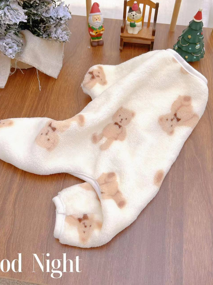 Pet Plush Jumpsuit Autumn Winter Medium Small Dog Clothes Warm Velvet Sweet Pajamas Kitten Puppy Cute Pullover  Poodle