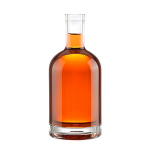 High Quality Clear Glass Round Liquor Whiskey Vodka Rum 700ml 750ml QUBIX BOTTLE-B3623 Glass Bottles With T-Corks