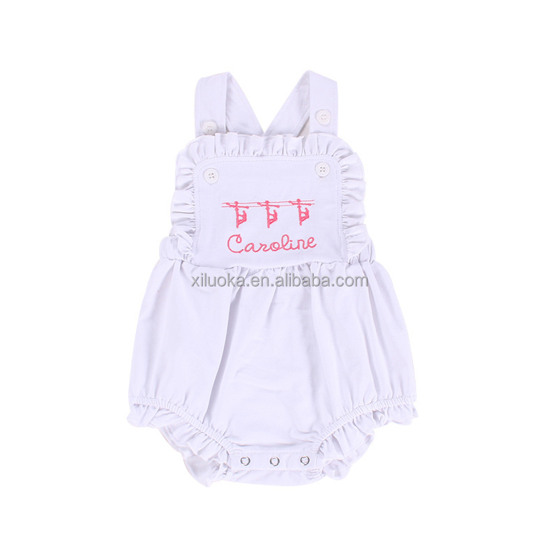 2022 wholesale embroidery sleeveless blank white clothes cotton baby bubble romper