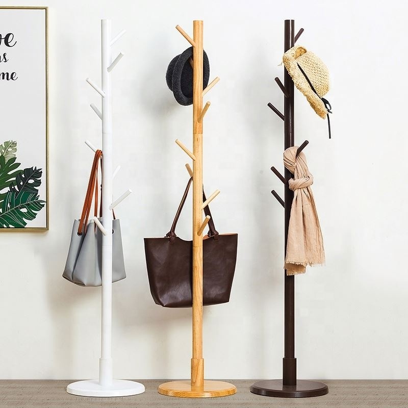 Bamboo Single Vertical Hanger Simple Room Dendritic Disc Floor Standing Clothes Storage Coat Rack