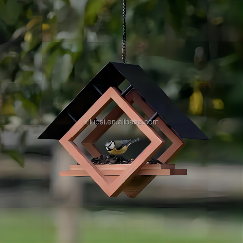 Outdoor Wooden Bird House Patio Decor Hexagon Shaped Gazebo Hanging Birds Nest Wood Bird Feeder