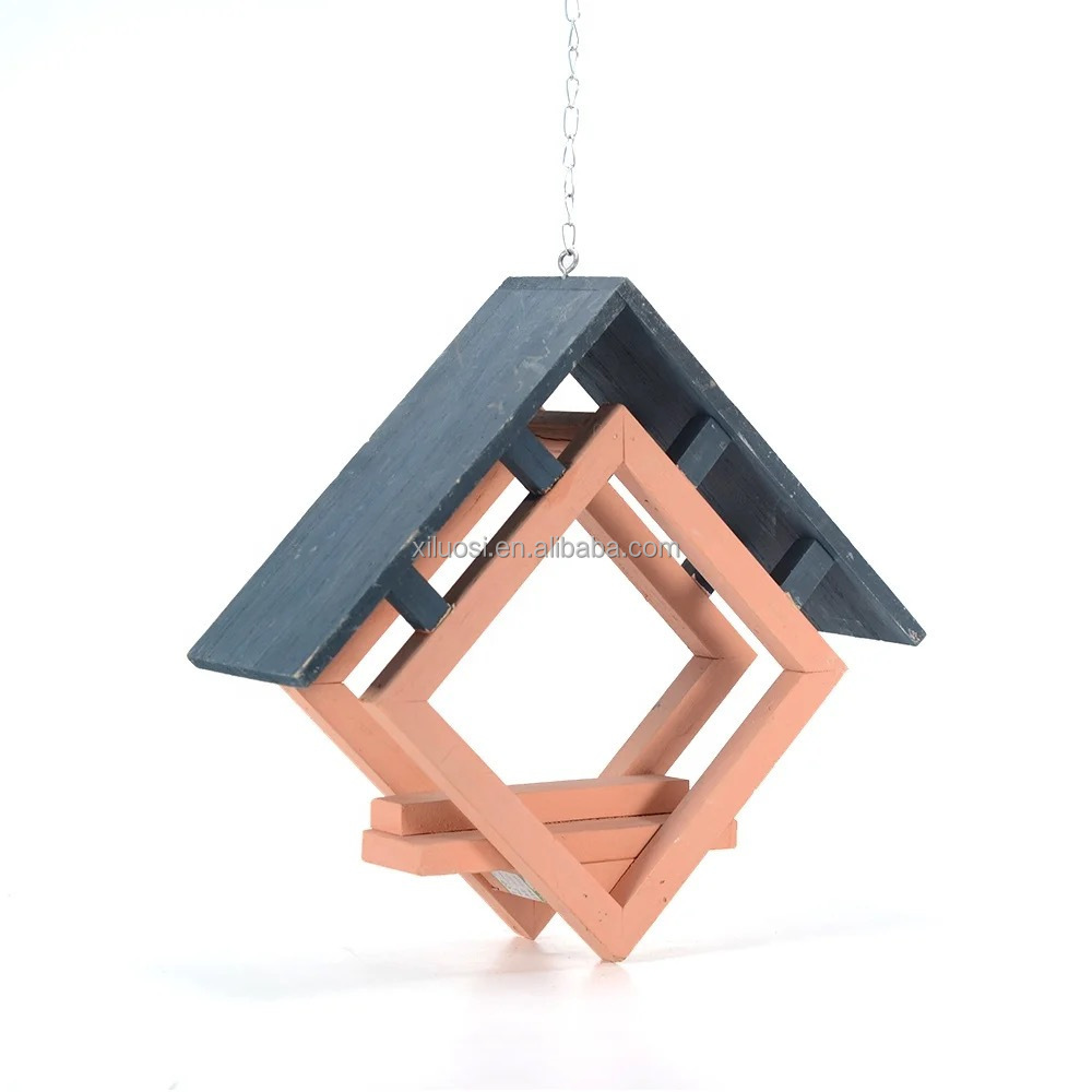 Outdoor Wooden Bird House Patio Decor Hexagon Shaped Gazebo Hanging Birds Nest Wood Bird Feeder