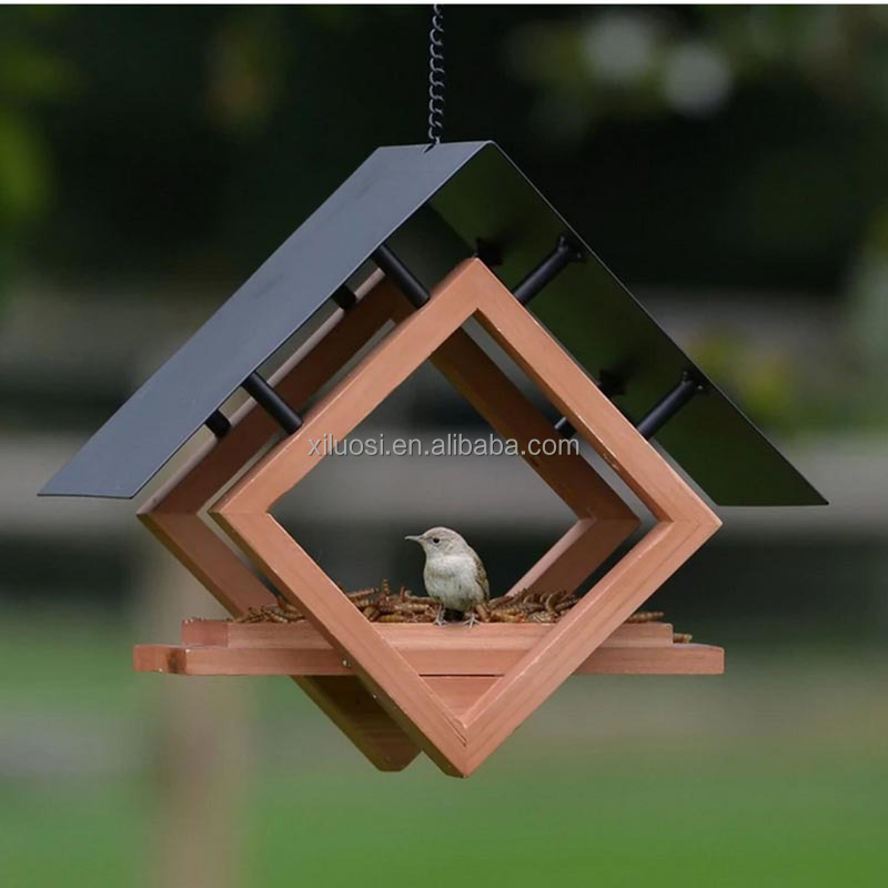 Outdoor Wooden Bird House Patio Decor Hexagon Shaped Gazebo Hanging Birds Nest Wood Bird Feeder