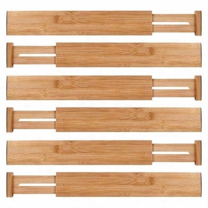 Bamboo Wooden Expandable Divider Organizer 4 Pack For Deep Drawer