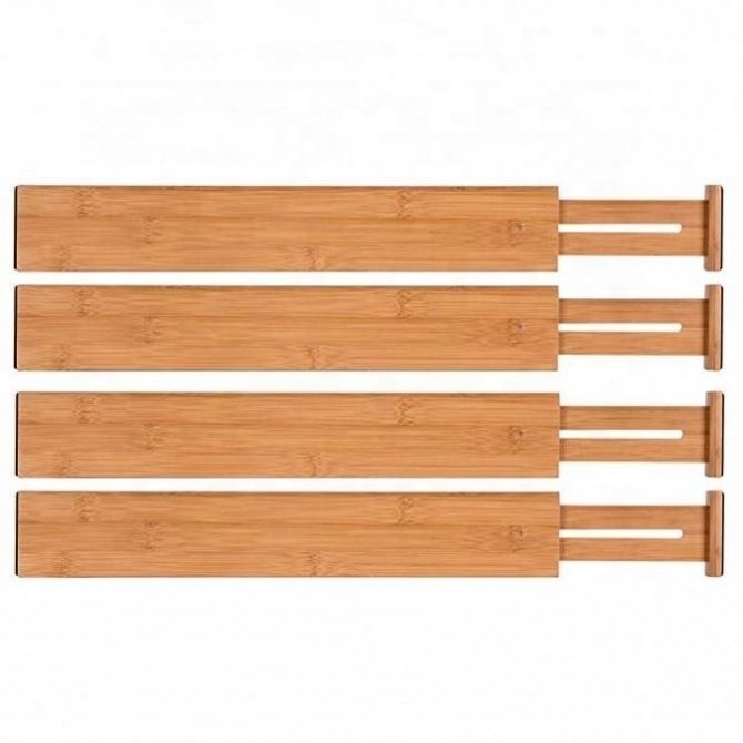 Bamboo Wooden Expandable Divider Organizer 4 Pack For Deep Drawer