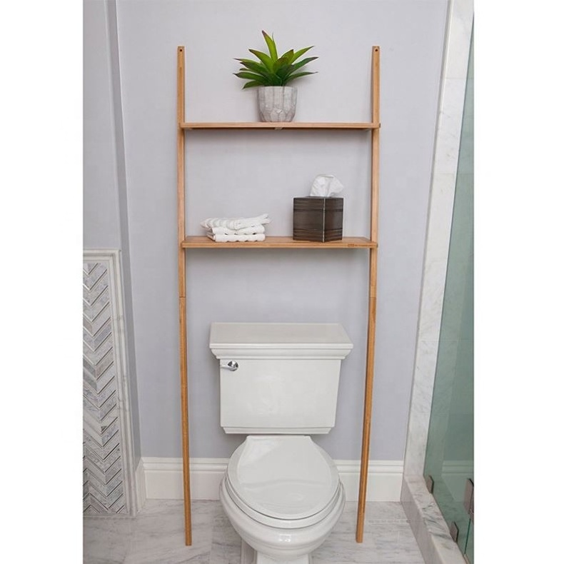 Bathroom Organizer Over The Toilet, Space Saver Bamboo 2 Tier Shelf Waterproof Free Standing Shelves