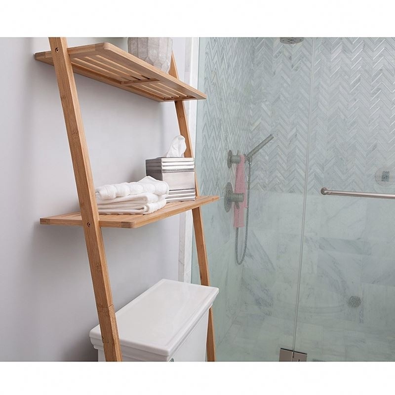 Bathroom Organizer Over The Toilet, Space Saver Bamboo 2 Tier Shelf Waterproof Free Standing Shelves