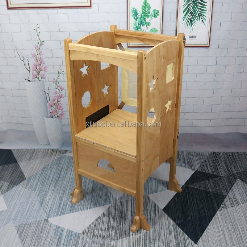 Kitchen Step Stool Chalkboard Desk Toddlers Learning Helper Tower foldable wooden children kids learning tower