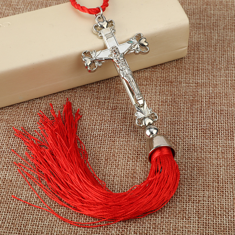 Silver Plating Love Crucifix Cross With Tassels Car Hanging Pendant Wall Hanging Home Decoration Gift