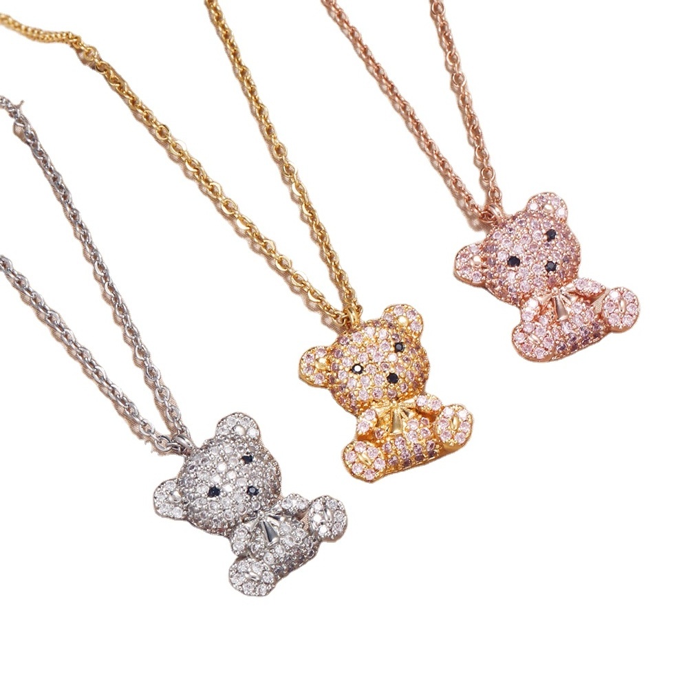 Wholesale Trendy Cute Bear Pendant Necklace Personalized Stainless Steel Clavicle Chain Neck Chain Fashion Women Jewelry