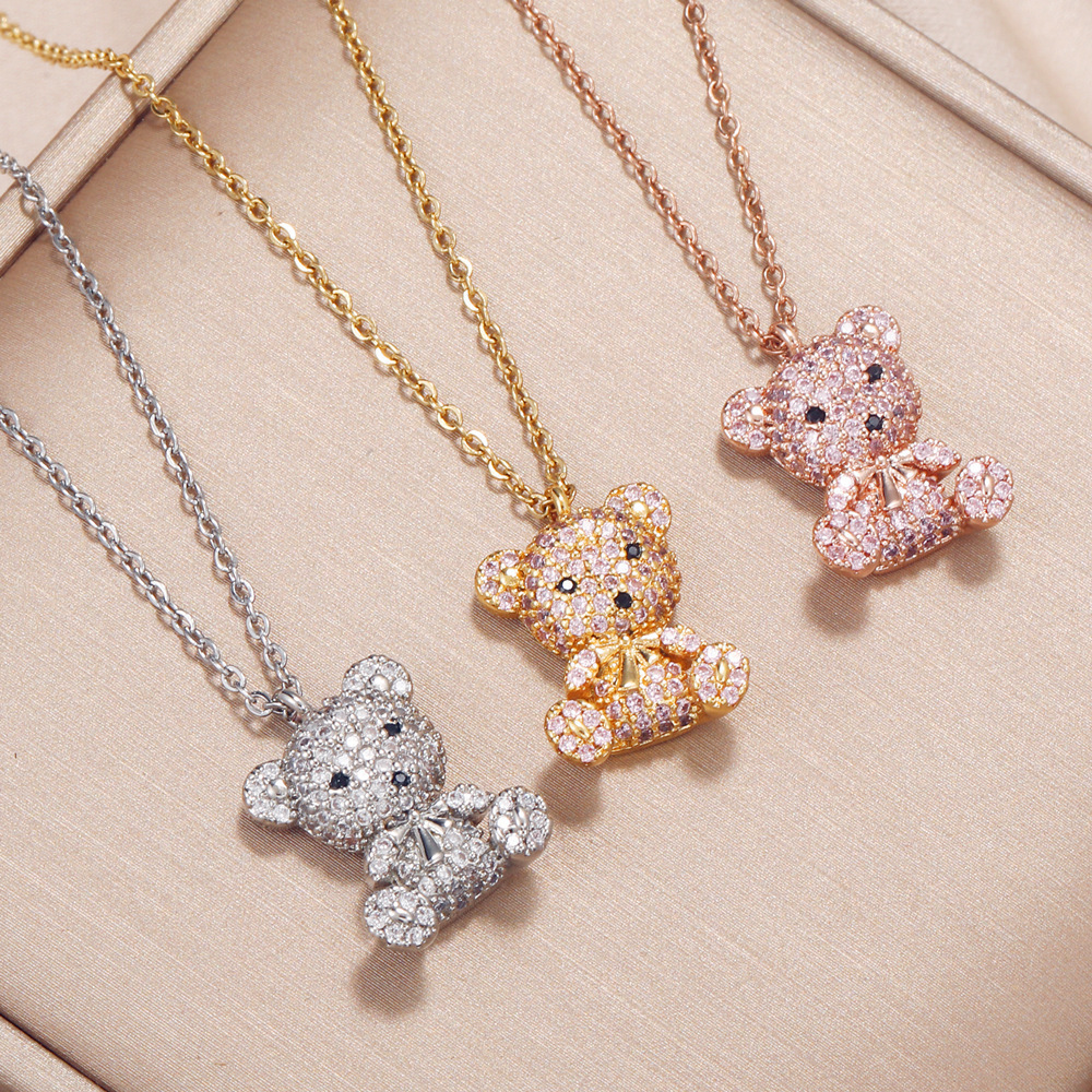 Wholesale Trendy Cute Bear Pendant Necklace Personalized Stainless Steel Clavicle Chain Neck Chain Fashion Women Jewelry