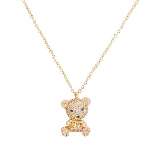 Wholesale Trendy Cute Bear Pendant Necklace Personalized Stainless Steel Clavicle Chain Neck Chain Fashion Women Jewelry