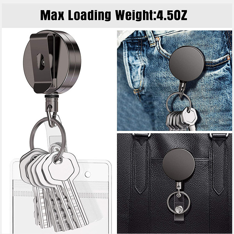 Wholesale Blank Key Chain Custom Logo Retractable KeyChain Multifunction Badge Holder Reel with Steel Cable Retractable KeyChain