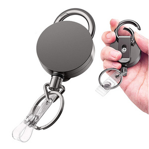 Wholesale Blank Key Chain Custom Logo Retractable KeyChain Multifunction Badge Holder Reel with Steel Cable Retractable KeyChain