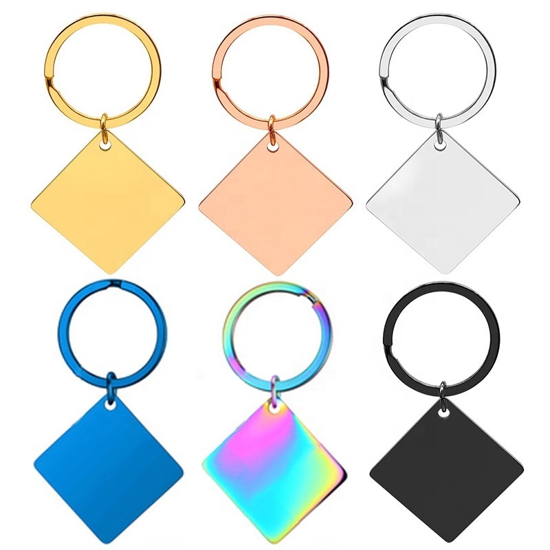 Stainless Steel Round Square Personalized Keyring Custom Wedding Anniversary Date Mirror Polish Engraved Calendar Blank Keychain