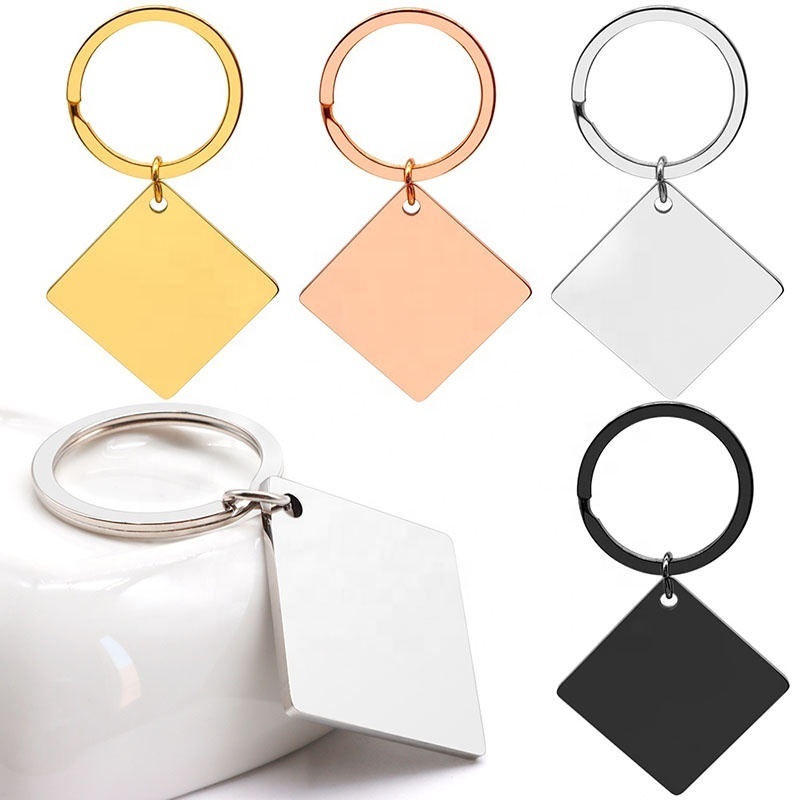 Stainless Steel Round Square Personalized Keyring Custom Wedding Anniversary Date Mirror Polish Engraved Calendar Blank Keychain