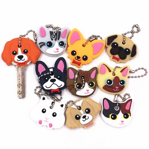 Cute Dog Cat animal Shape Silicone Key Cover 2D PVC Rubber Lovely Key Cap Keychain Key Holder KeyRing Women Bag Phone Charm gift