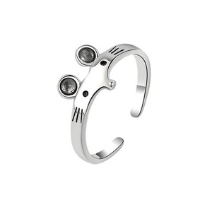 Fashion Tik Tok Cute Mouse Rat Animal Rings Cartoon Open Adjustable 925 Sterling Silver Ring