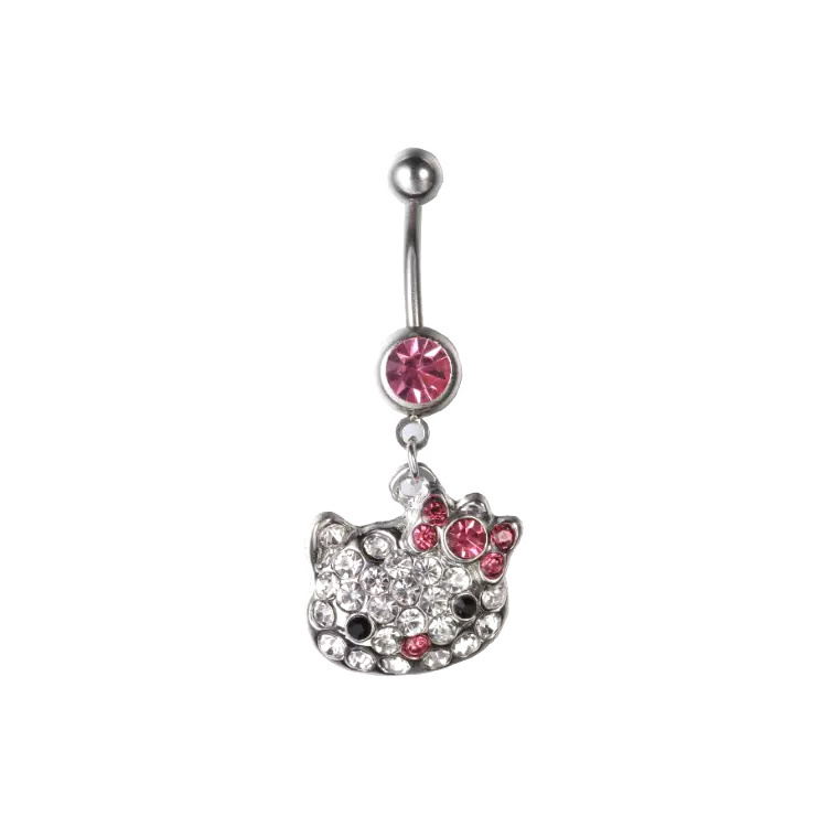 Top Sale Cute Cartoon Kitty Navel Rings Dangling Silver Stainless Steel Belly Button Ring Piercing Jewelry