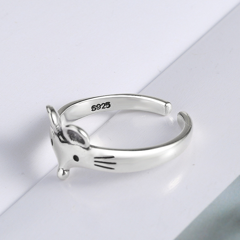 Fashion Tik Tok Cute Mouse Rat Animal Rings Cartoon Open Adjustable 925 Sterling Silver Ring