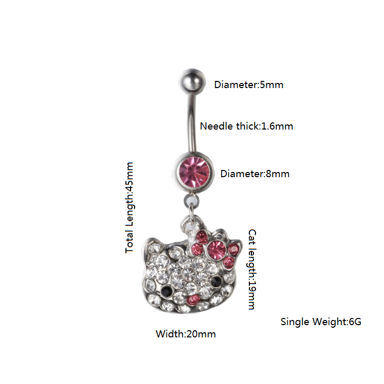 Top Sale Cute Cartoon Kitty Navel Rings Dangling Silver Stainless Steel Belly Button Ring Piercing Jewelry