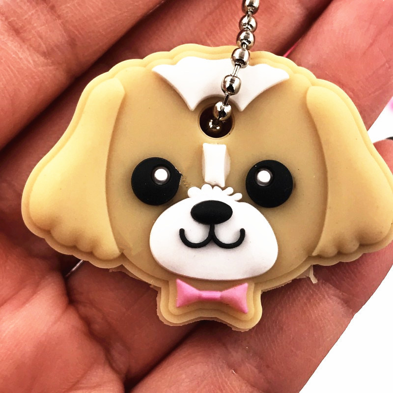 Cute Dog Cat animal Shape Silicone Key Cover 2D PVC Rubber Lovely Key Cap Keychain Key Holder KeyRing Women Bag Phone Charm gift