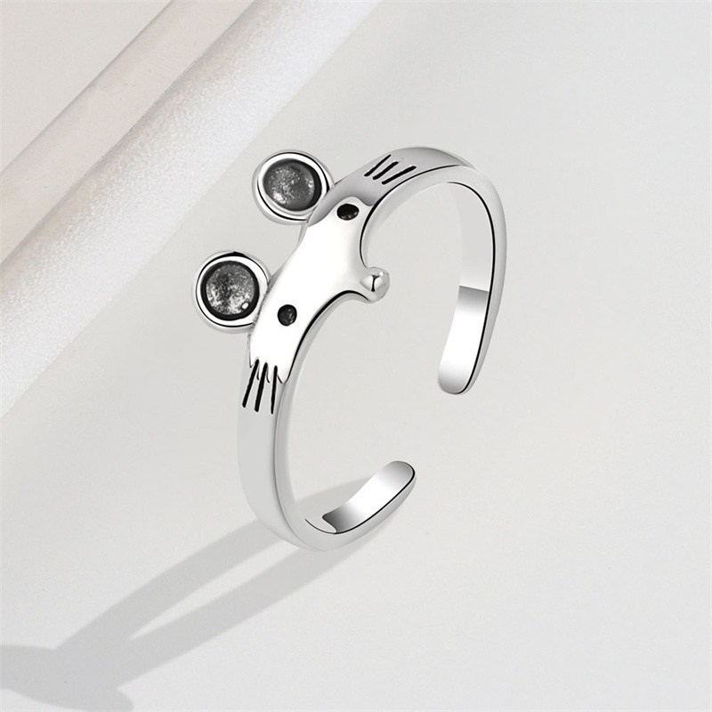 Fashion Tik Tok Cute Mouse Rat Animal Rings Cartoon Open Adjustable 925 Sterling Silver Ring