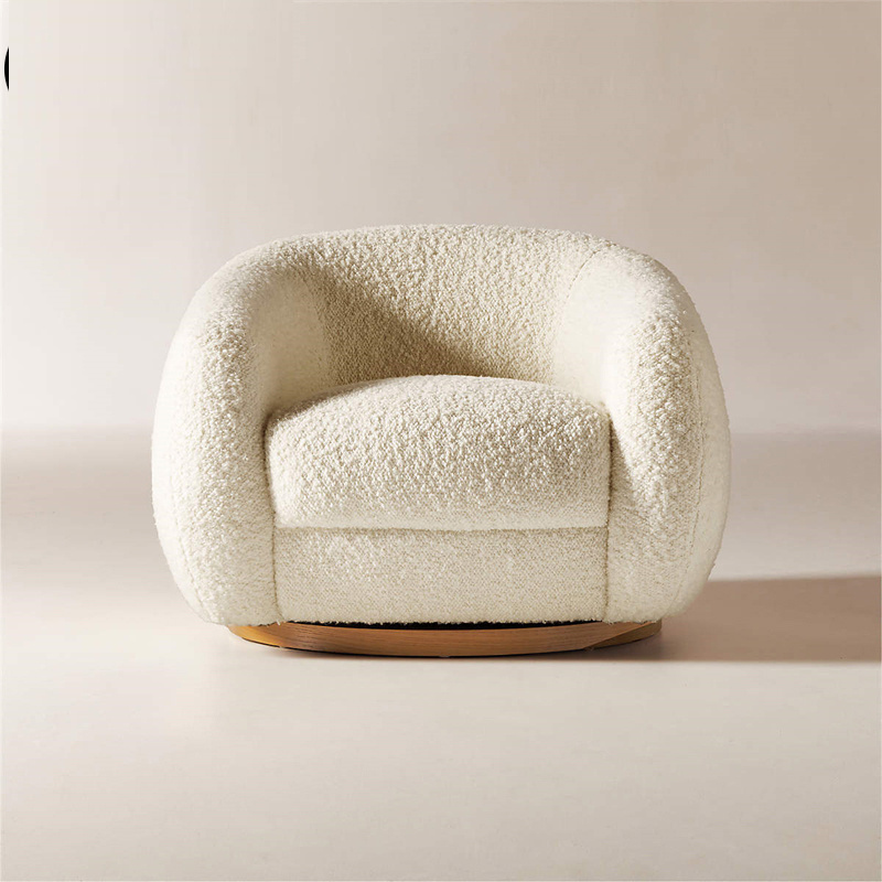 Lambswool Lazy Sofa Cream White Boucle Fabric Chair lamb wool Lounge  Chair swivel cushion 360 degree rotating car chair seat