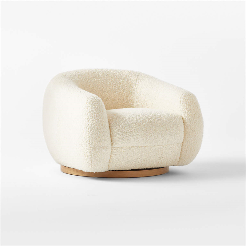 Lambswool Lazy Sofa Cream White Boucle Fabric Chair lamb wool Lounge  Chair swivel cushion 360 degree rotating car chair seat