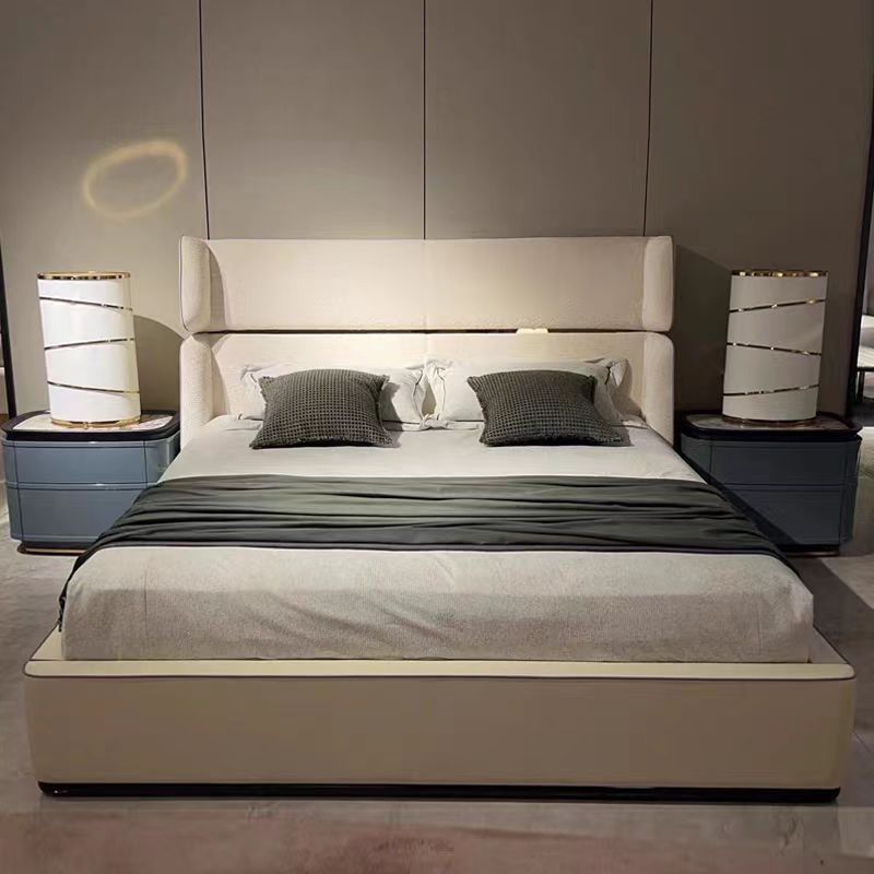 Italian Design Luxury Bedroom Furniture Set Modern Upholstered Leather Bedroom Bed With Extended Headboard