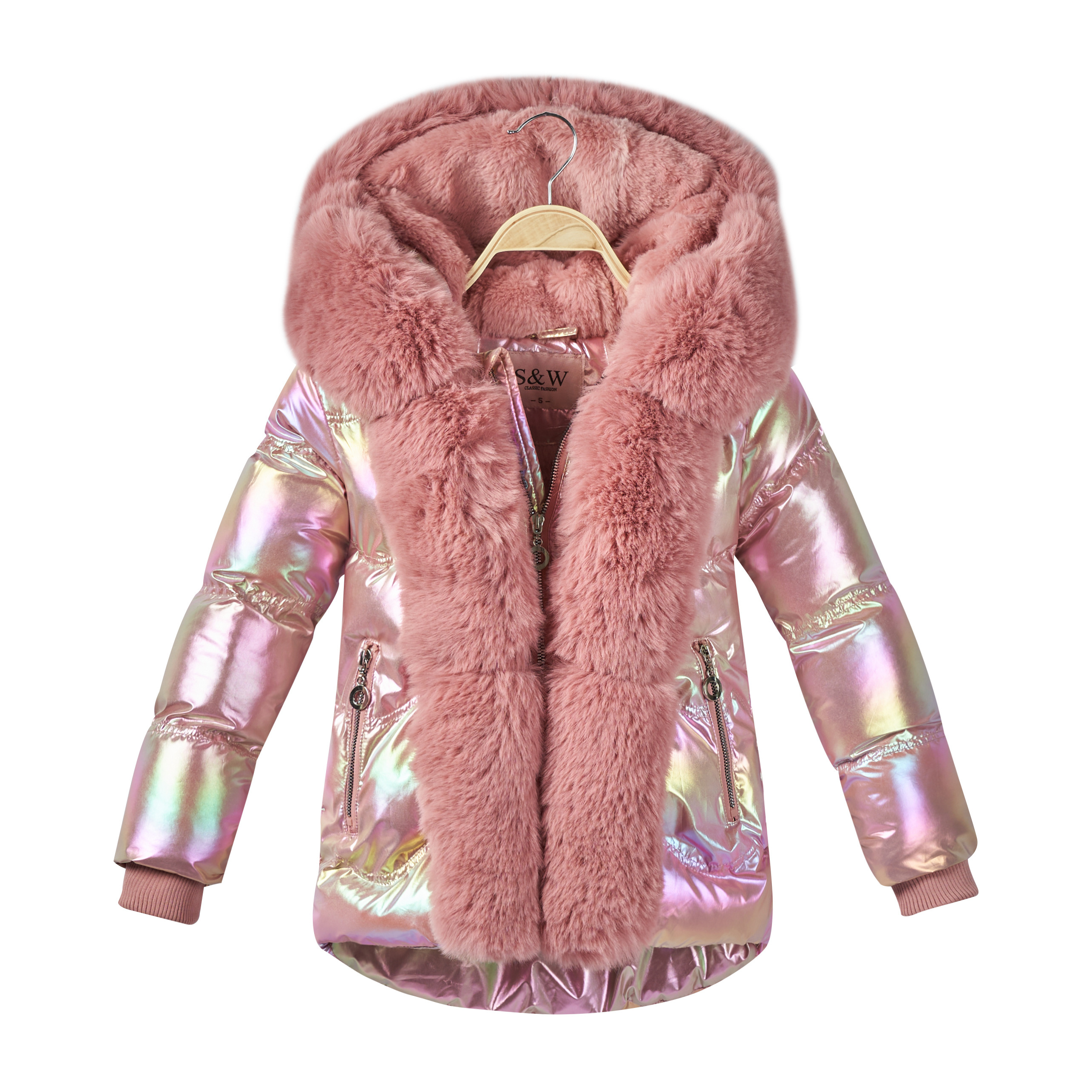 2021 New long  Girl's padding jacket crinkle shiny Coat Kids Clothes Of Cotton-padded Coat Children Jacket