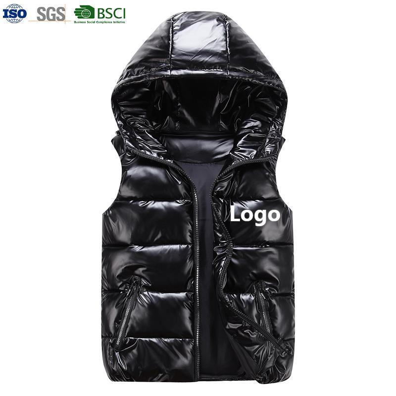 YAJIANUO Custom Logo Winter Windproof Women Hooded Gilet Bubble Vest Shiny Kids Mens Puffer Jacket Vest