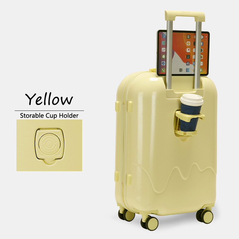 Fashion Travel Trolley Bag Hide Cup Holder Suitcase With USB Charging Interfeace Design 20in Travel Luggage Macaroon Color