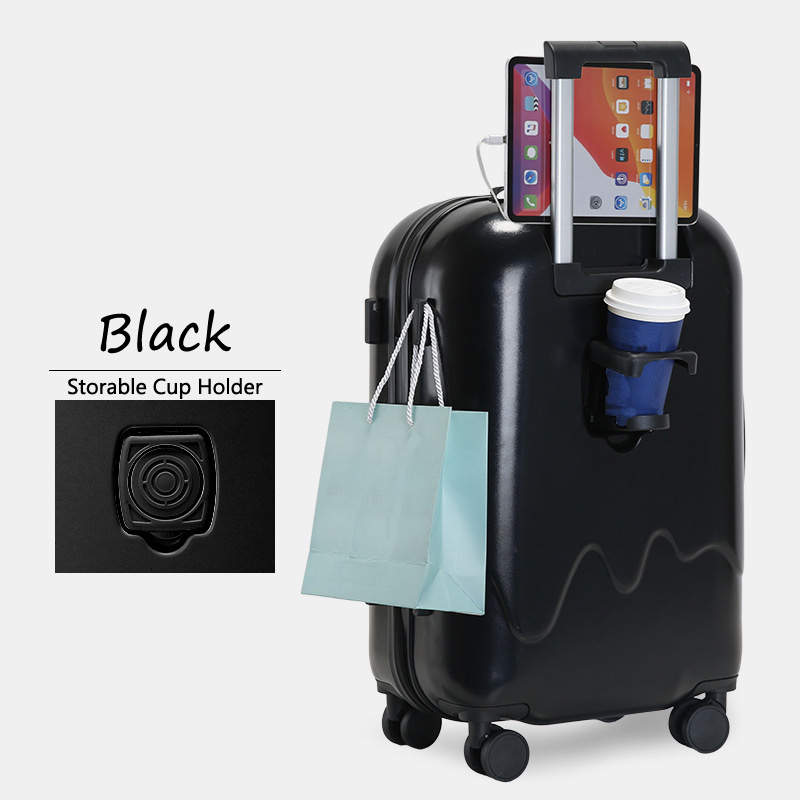 Fashion Travel Trolley Bag Hide Cup Holder Suitcase With USB Charging Interfeace Design 20in Travel Luggage Macaroon Color