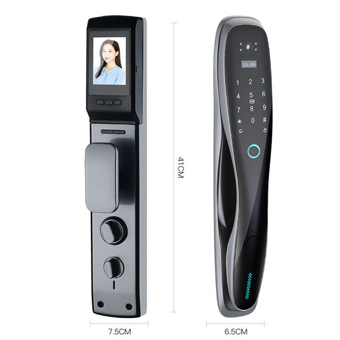 TT TUYA Biometric Fingerprint Main Door Lock Password Key IC Card APP WIFI Unlock Smart Door Lock with Camera Electronic Lock