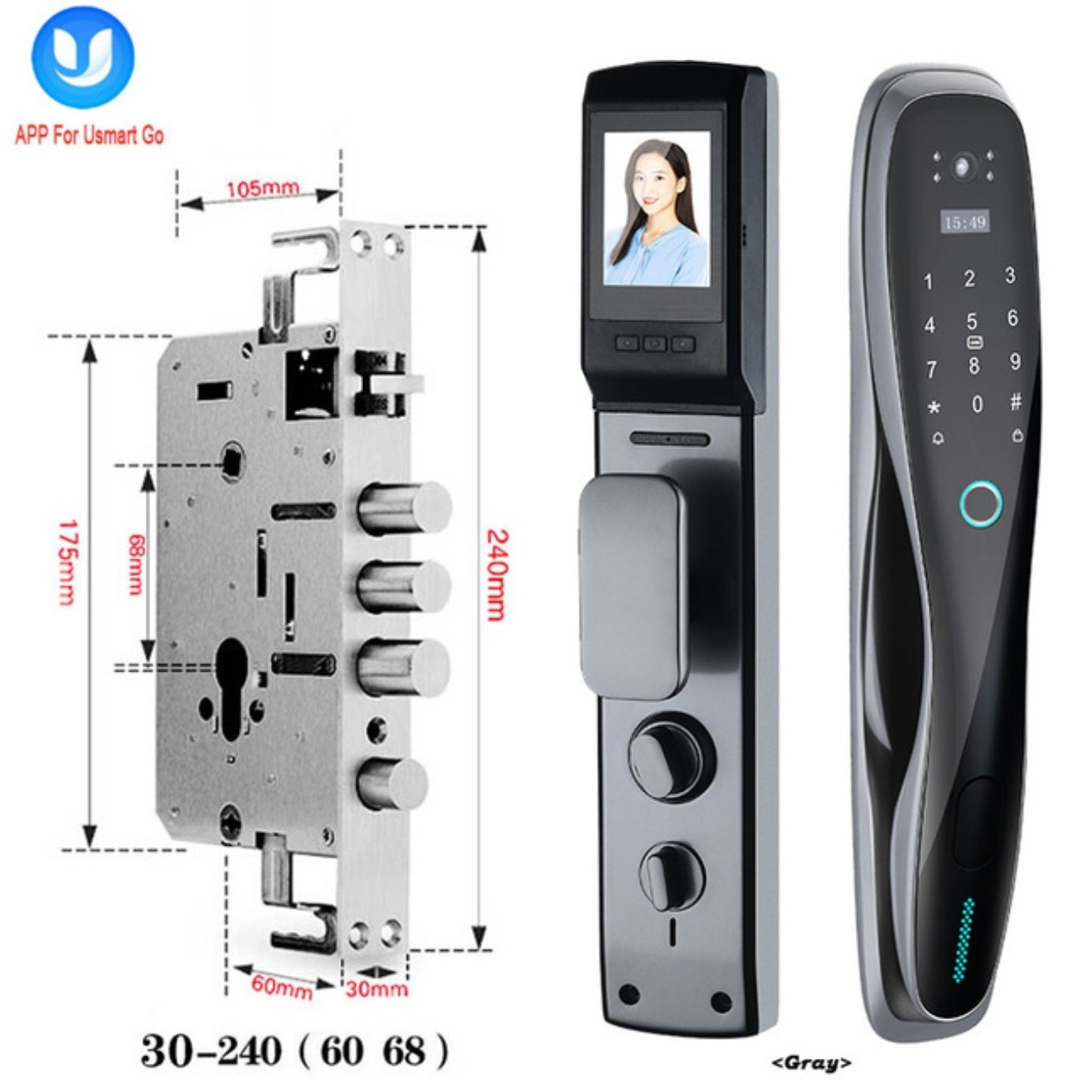 TT TUYA Biometric Fingerprint Main Door Lock Password Key IC Card APP WIFI Unlock Smart Door Lock with Camera Electronic Lock