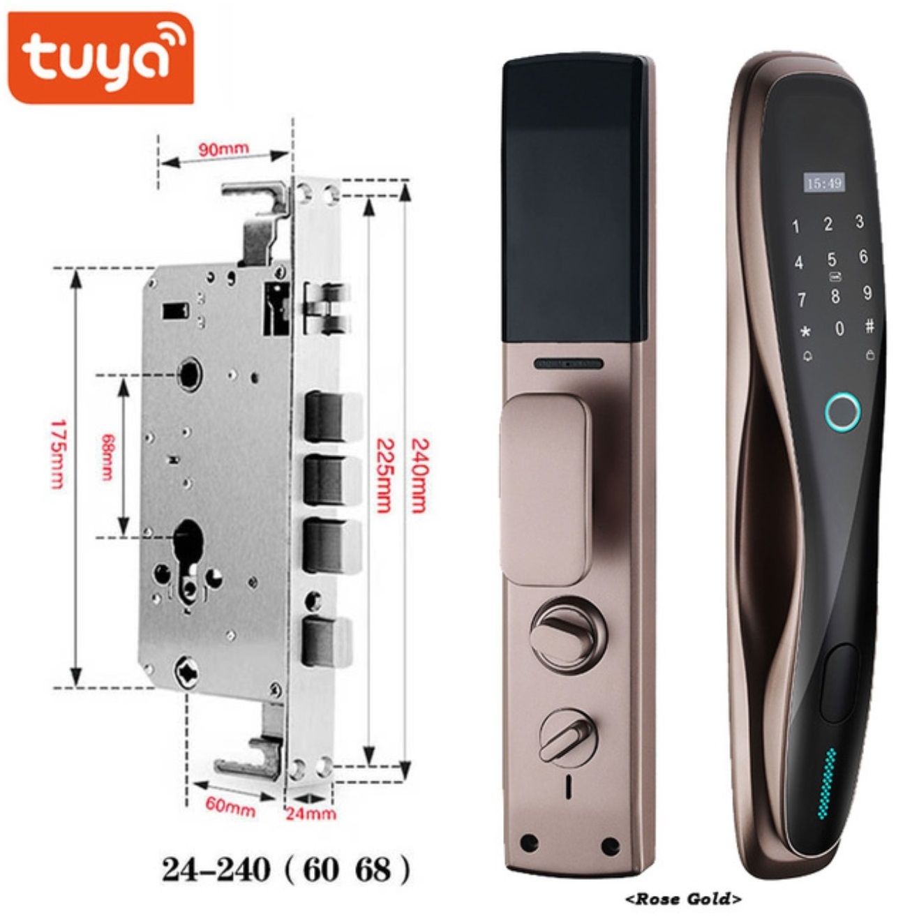 TT TUYA Biometric Fingerprint Main Door Lock Password Key IC Card APP WIFI Unlock Smart Door Lock with Camera Electronic Lock