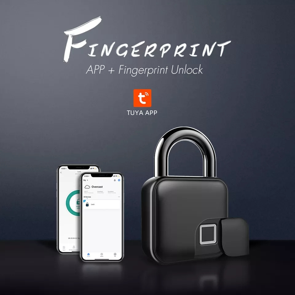 Waterproof Safety Large Capacity Tuya APP Fingerprint Alarm Control Digital Smart Padlock for Bag Door Cabinet