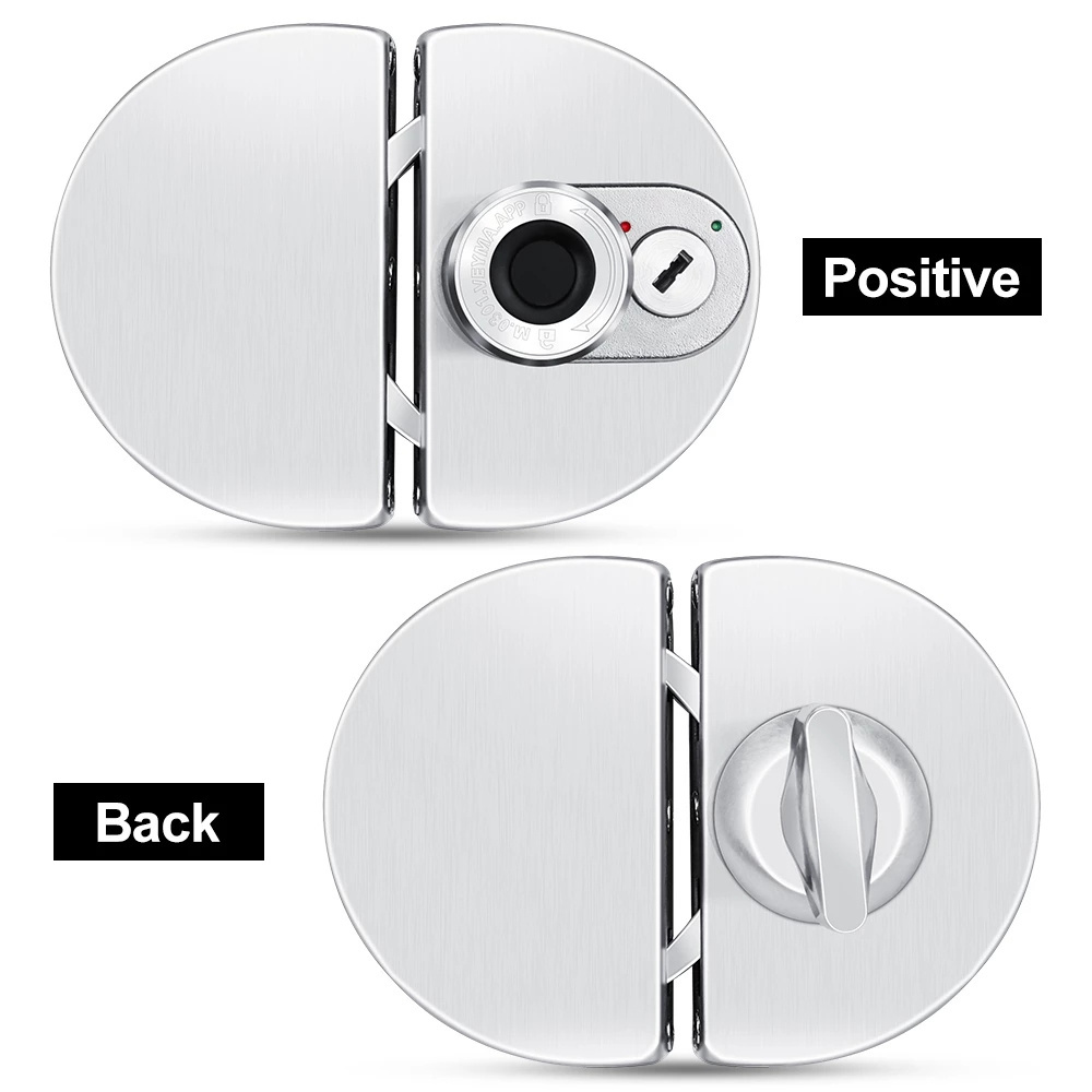 304 Stainless Steel Smart Biometric Fingerprint Glass Door Lock With BLU APP Built in Rechargeable Battery No Drill