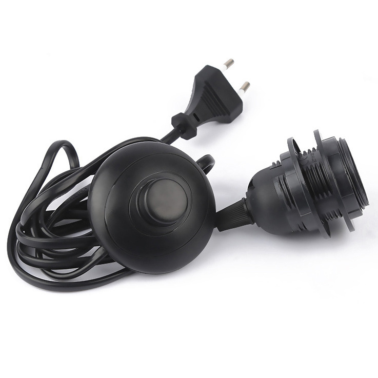 European standard table light AC power cord with foot pedal switch and E27 lamp holder plate