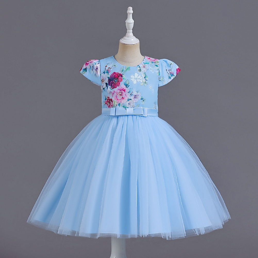 Traditional style short sleeve western children party dress Tulle  dresses for girls of 10 year old  pink flower girl dress